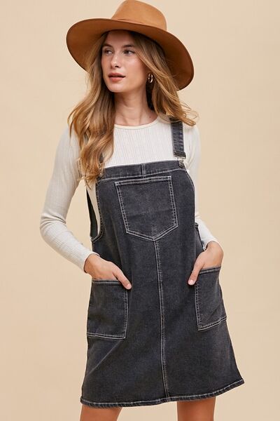 Annie Wear Wide Strap Denim Overall Dress with Pockets - Reed + Raven