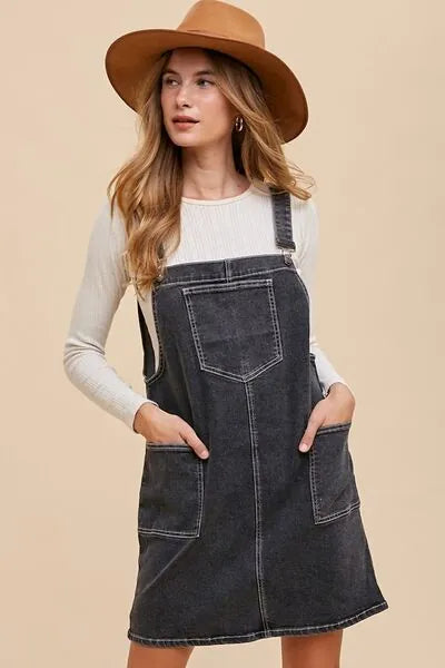 Annie Wear Wide Strap Denim Overall Dress with Pockets - Reed + Raven