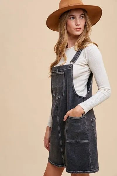 Annie Wear Wide Strap Denim Overall Dress with Pockets - Reed + Raven