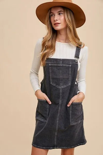 Annie Wear Wide Strap Denim Overall Dress with Pockets - Reed + Raven