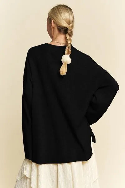 Davi & Dani High - Low Round Neck Drop Shoulder Sweater - Reed + Raven