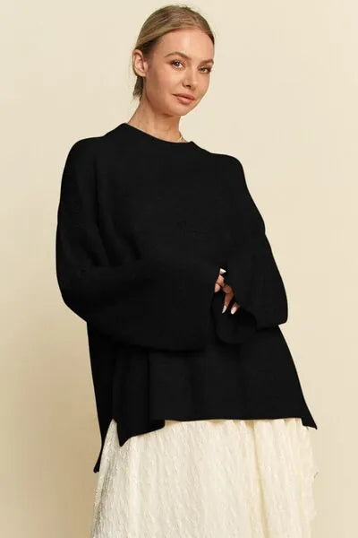 Davi & Dani High - Low Round Neck Drop Shoulder Sweater - Reed + Raven