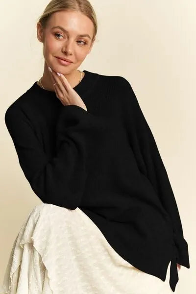Davi & Dani High - Low Round Neck Drop Shoulder Sweater - Reed + Raven