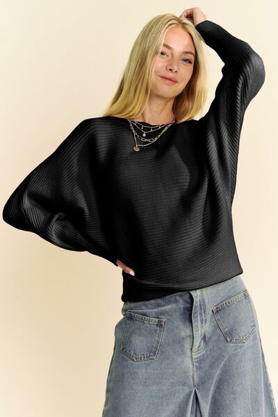 Davi & Dani Round Neck Batwing Sleeve Sweater - Reed + Raven