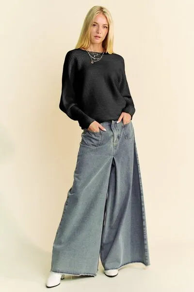 Davi & Dani Round Neck Batwing Sleeve Sweater - Reed + Raven
