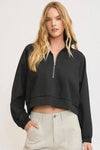 Umgee Full Size Half Zip Cropped Sweatshirt Plus Size