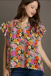 Umgee Full Size Floral Printed Smocked Top Plus Size