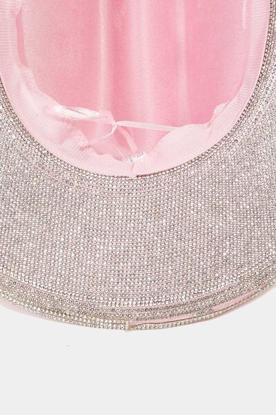 Fame Pave Rhinestone Trim Faux Suede Hat - Reed + Raven