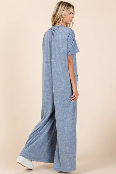 Mittoshop Button Detail Short Sleeve Wide Leg Jumpsuit - Reed + Raven