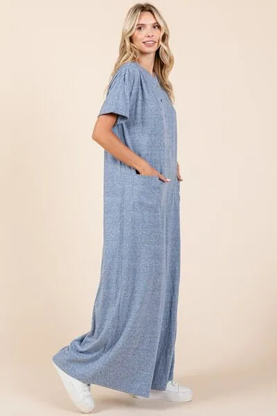 Mittoshop Button Detail Short Sleeve Wide Leg Jumpsuit - Reed + Raven