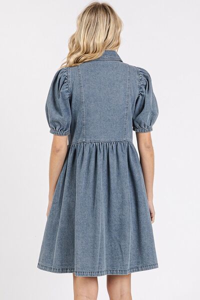 Mittoshop Button Down Puff Sleeve Denim Dress - Reed + Raven