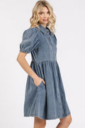 Mittoshop Button Down Puff Sleeve Denim Dress - Reed + Raven