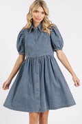 Mittoshop Button Down Puff Sleeve Denim Dress - Reed + Raven