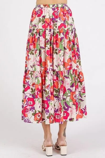 Mittoshop Flower Print Elastic Waist Tiered Skirt - Reed + Raven