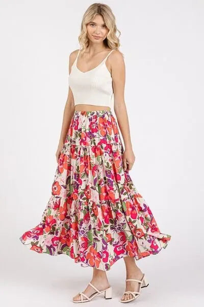 Mittoshop Flower Print Elastic Waist Tiered Skirt - Reed + Raven