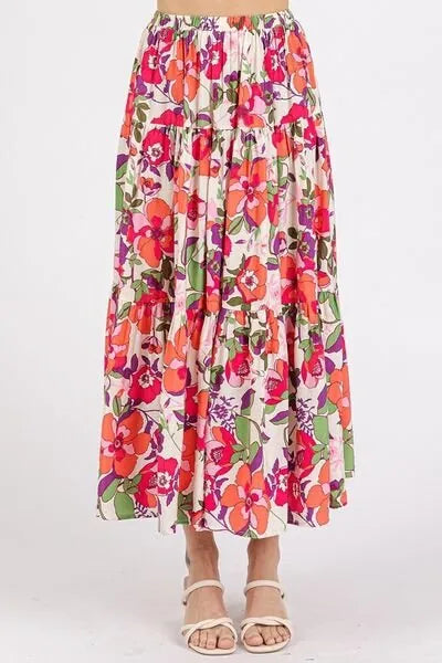 Mittoshop Flower Print Elastic Waist Tiered Skirt - Reed + Raven