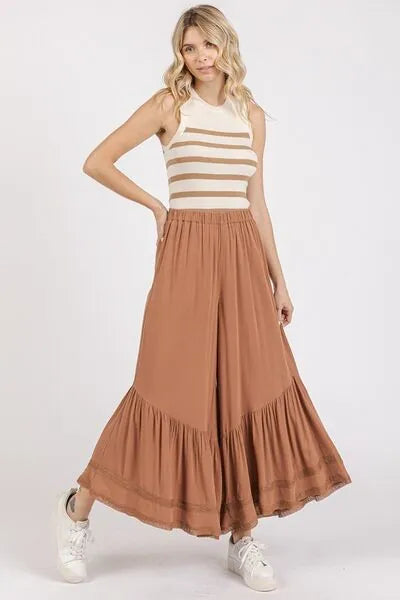 Mittoshop Lace Ruffle Asymmetric Hem Wide Leg Pants - Reed + Raven