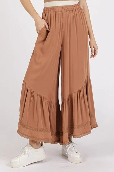Mittoshop Lace Ruffle Asymmetric Hem Wide Leg Pants - Reed + Raven