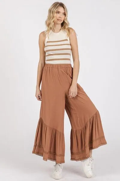 Mittoshop Lace Ruffle Asymmetric Hem Wide Leg Pants - Reed + Raven