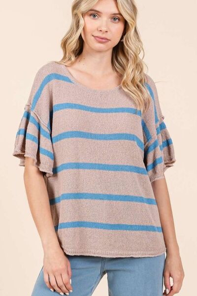 Mittoshop Striped Flounce Sleeve Knit Top - Reed + Raven