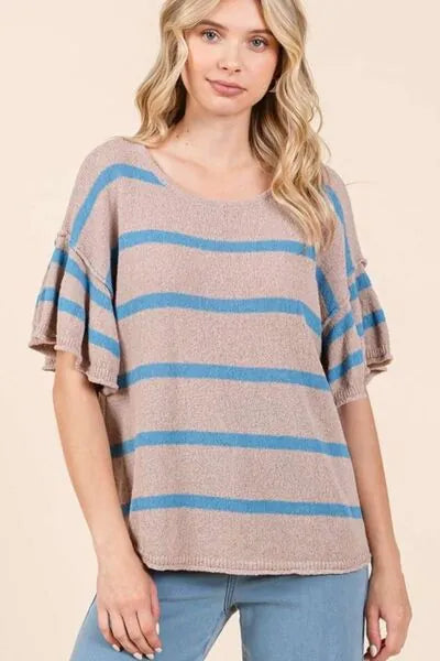 Mittoshop Striped Flounce Sleeve Knit Top - Reed + Raven