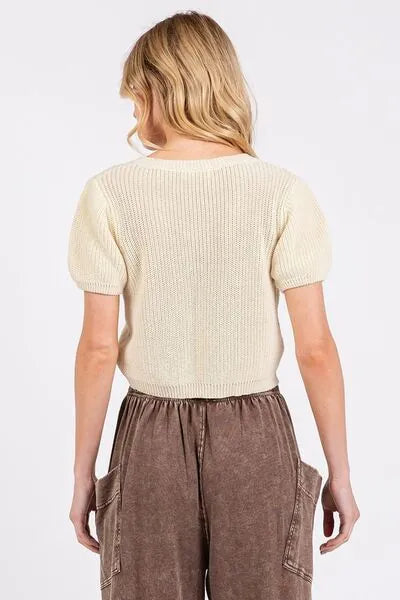 Mittoshop V - Neck Short Sleeve Crop Sweater - Reed + Raven