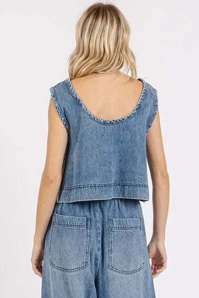 Mittoshop Washed Denim Distressed Detail Crop Tank - Reed + Raven