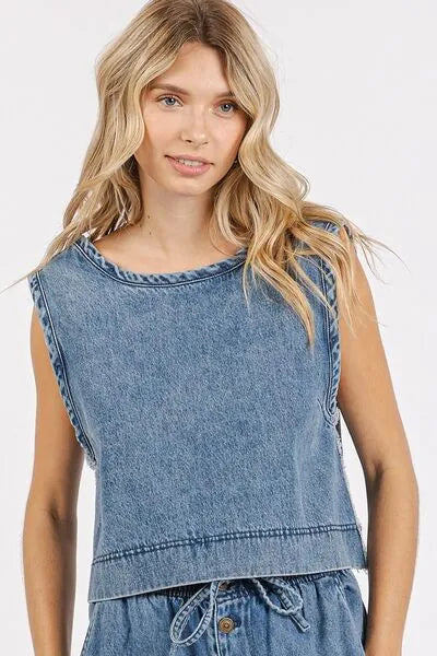 Mittoshop Washed Denim Distressed Detail Crop Tank - Reed + Raven