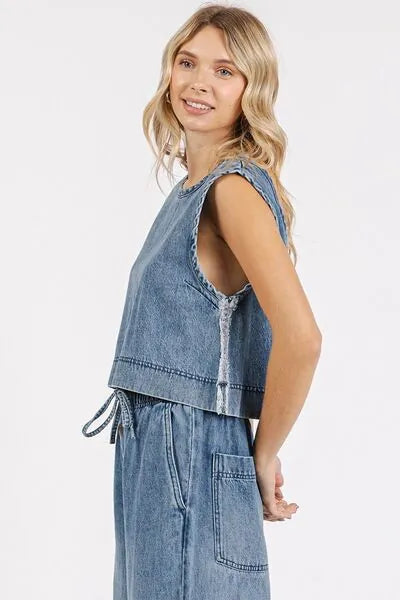 Mittoshop Washed Denim Distressed Detail Crop Tank - Reed + Raven