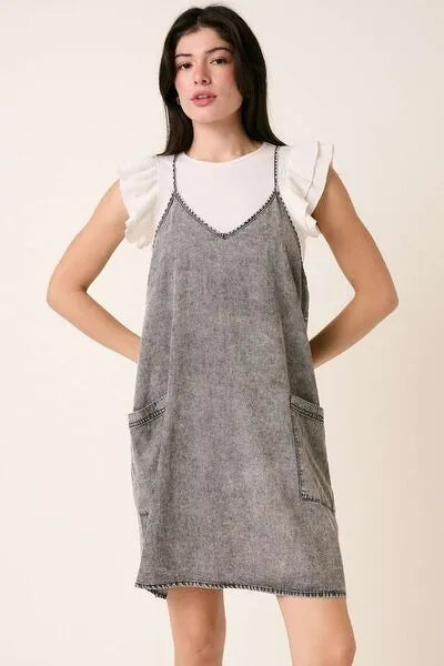 Mittoshop Washed Patch Pocket Mini Cami Denim Dress - Reed + Raven