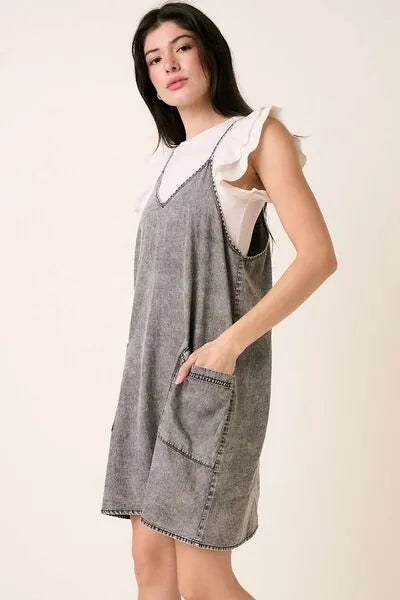 Mittoshop Washed Patch Pocket Mini Cami Denim Dress - Reed + Raven