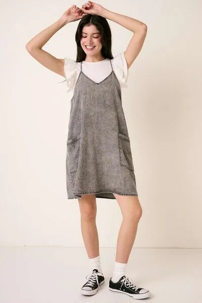 Mittoshop Washed Patch Pocket Mini Cami Denim Dress - Reed + Raven