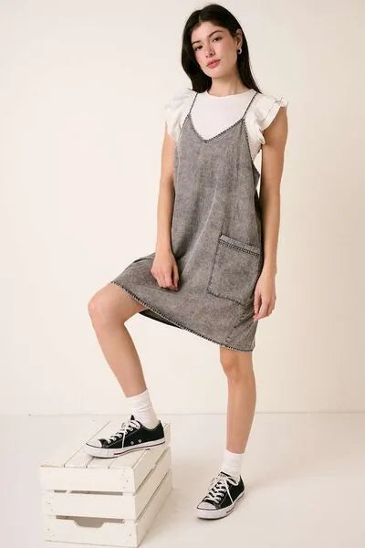 Mittoshop Washed Patch Pocket Mini Cami Denim Dress - Reed + Raven