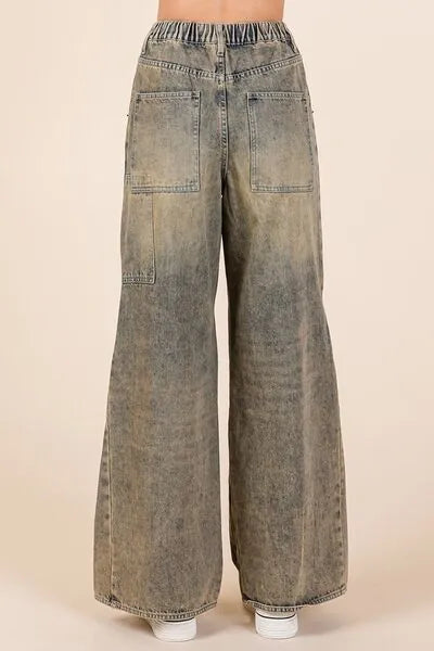 Mittoshop Washed Wide Leg Jeans with Pockets - Reed + Raven