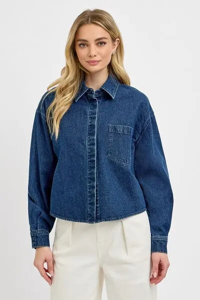 RISEN Button Up Long Sleeve Denim Shacket - Reed + Raven