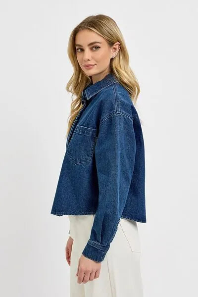 RISEN Button Up Long Sleeve Denim Shacket - Reed + Raven