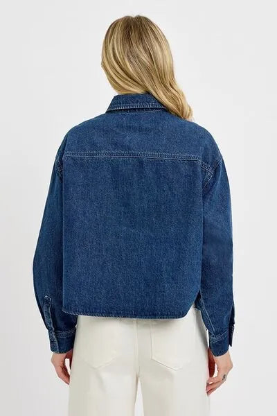 RISEN Button Up Long Sleeve Denim Shacket - Reed + Raven