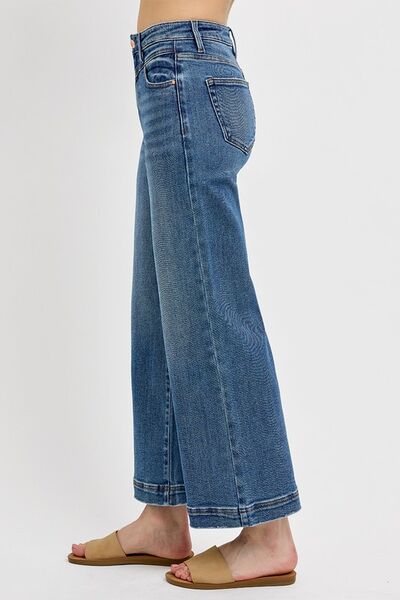 RISEN Full Size High Rise Crop Wide Leg Front Yoke Detail Jeans Plus Size - Reed + Raven