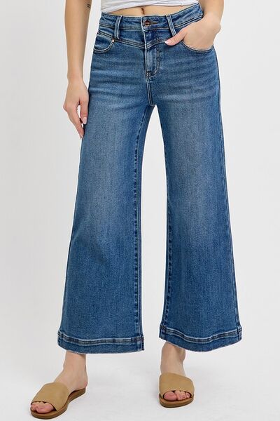 RISEN Full Size High Rise Crop Wide Leg Front Yoke Detail Jeans Plus Size - Reed + Raven