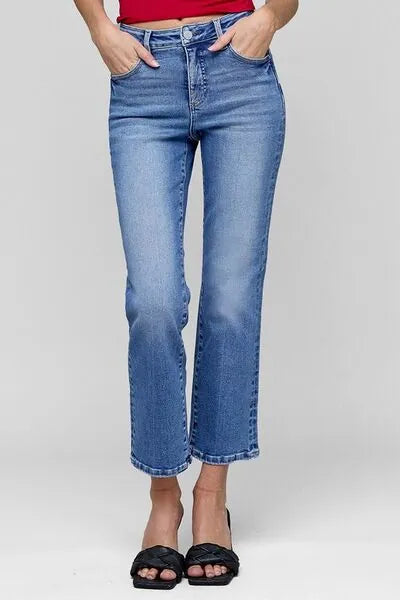RISEN Full Size Tummy Control High Rise Crop Straight Jeans Plus Size - Reed + Raven