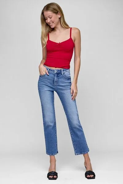 RISEN Full Size Tummy Control High Rise Crop Straight Jeans Plus Size - Reed + Raven