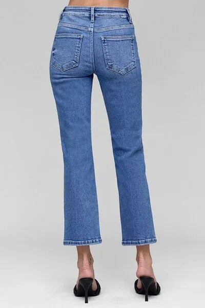 RISEN Full Size Tummy Control High Rise Crop Straight Jeans Plus Size - Reed + Raven