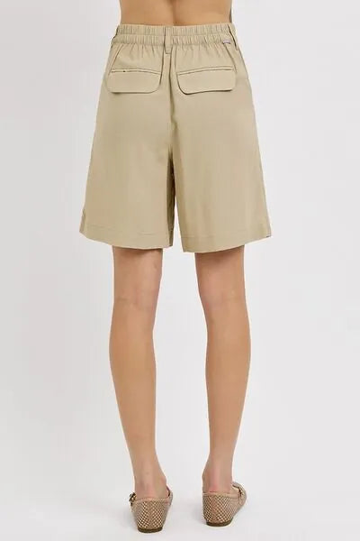 RISEN High Rise Pleated Front Shorts - Reed + Raven
