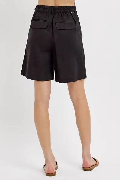 RISEN High Rise Pleated Front Shorts - Reed + Raven