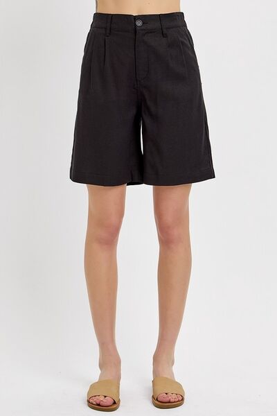 RISEN High Rise Pleated Front Shorts - Reed + Raven