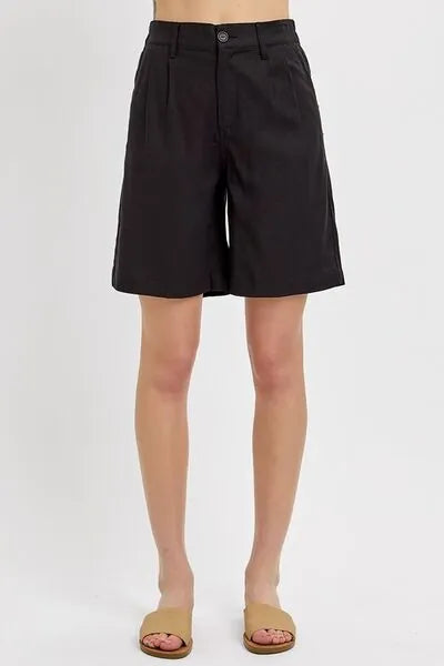 RISEN High Rise Pleated Front Shorts - Reed + Raven