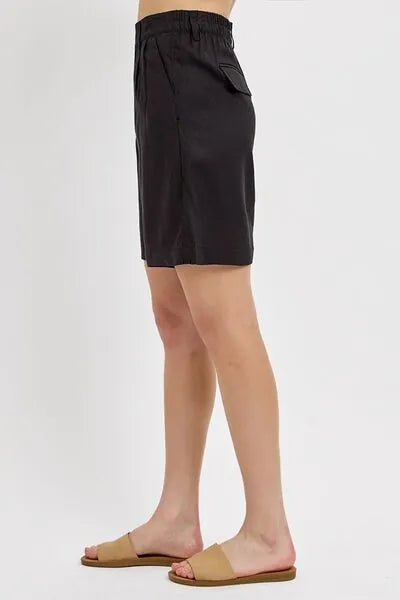 RISEN High Rise Pleated Front Shorts - Reed + Raven