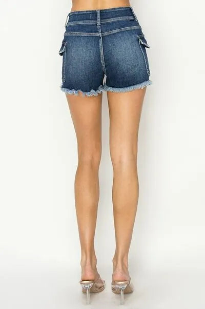 RISEN Raw Hem Denim Shorts with Pockets - Reed + Raven