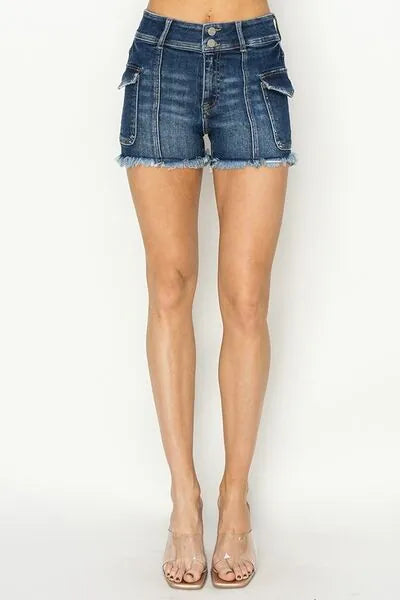 RISEN Raw Hem Denim Shorts with Pockets - Reed + Raven