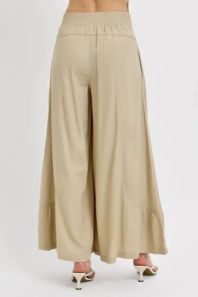 RISEN Shirring Detail Wide Leg Pants - Reed + Raven